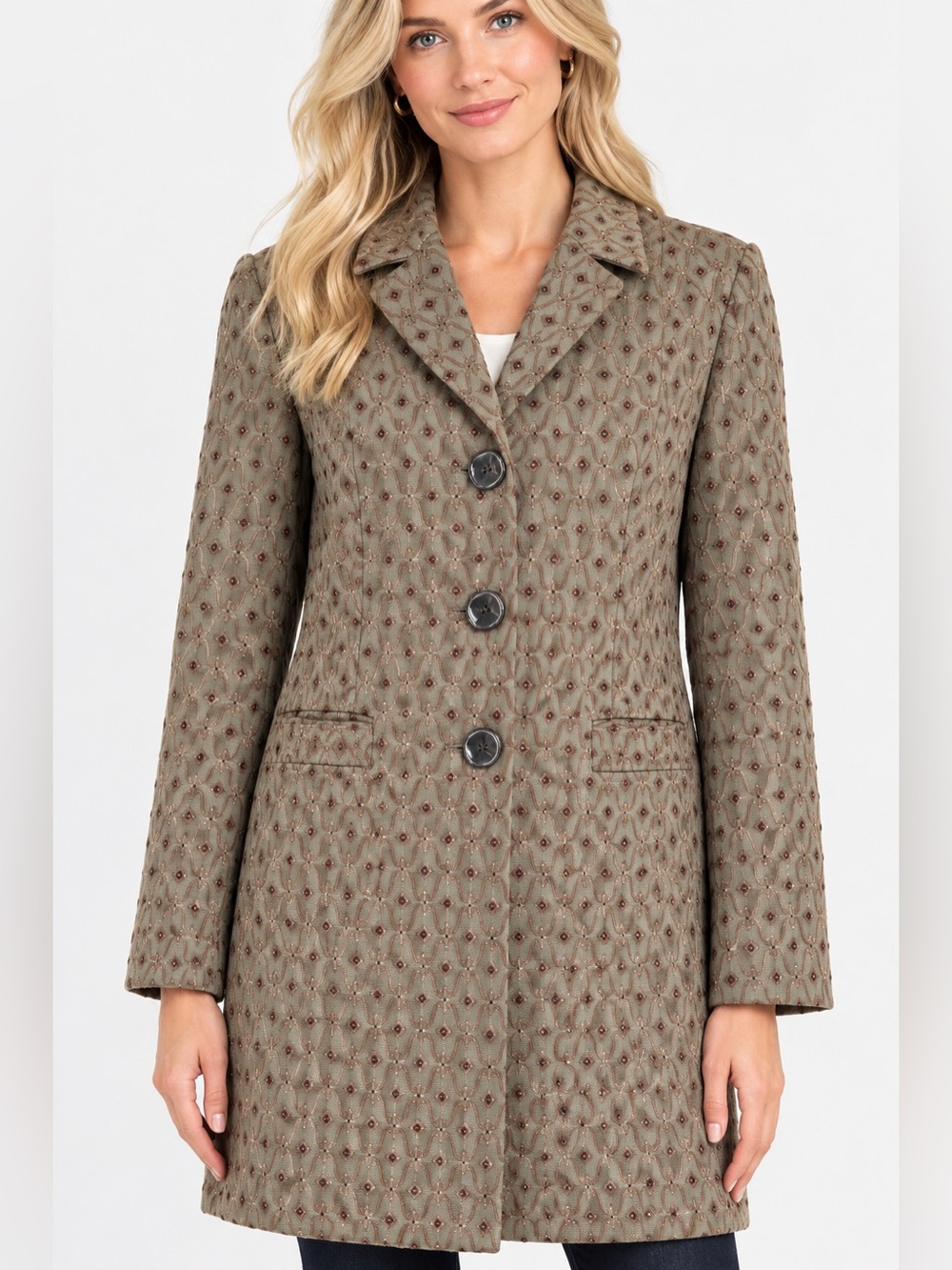 Dalia Brocade Beaded Coat Taupe Vintage Inspired Size 12 - Picture 1 of 16